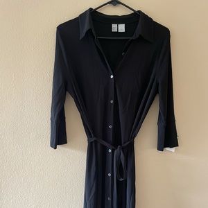 DKNY city button up black dress collar and short sleeve